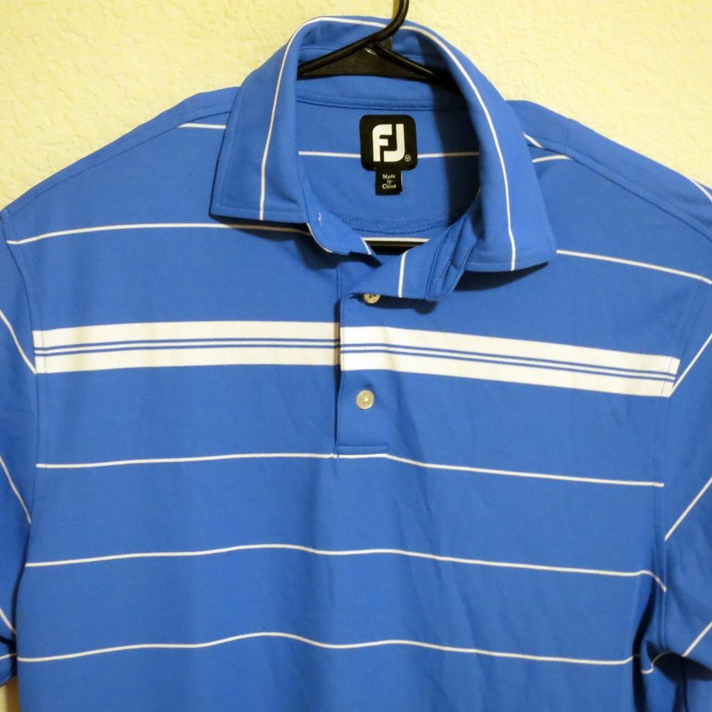 FootJoy Shirt Mens Medium Short Sleeve Golf Polo Purple Blue White Stripes